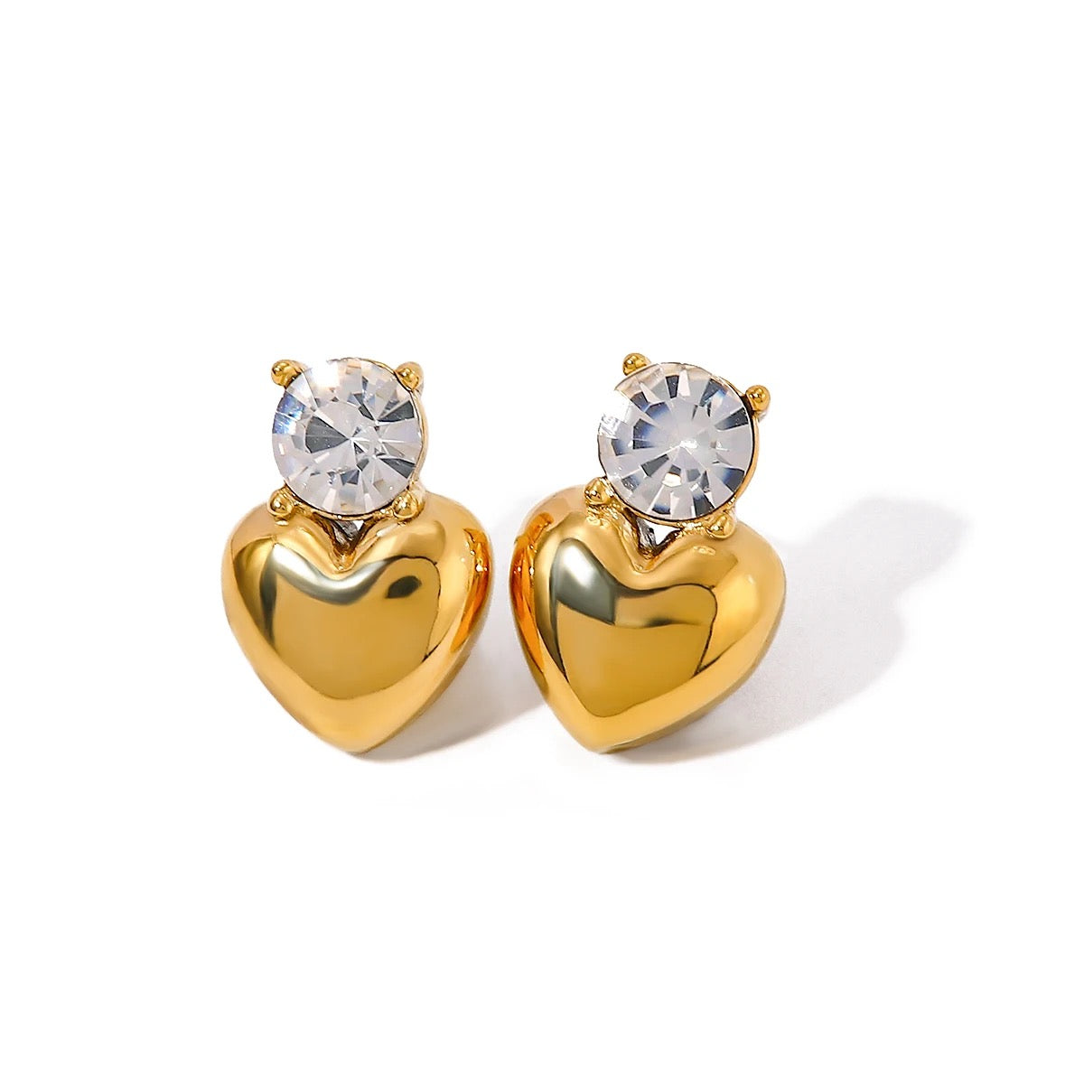 Sweet Heart Zirconia Stud Earrings: 18K Gold Plated
