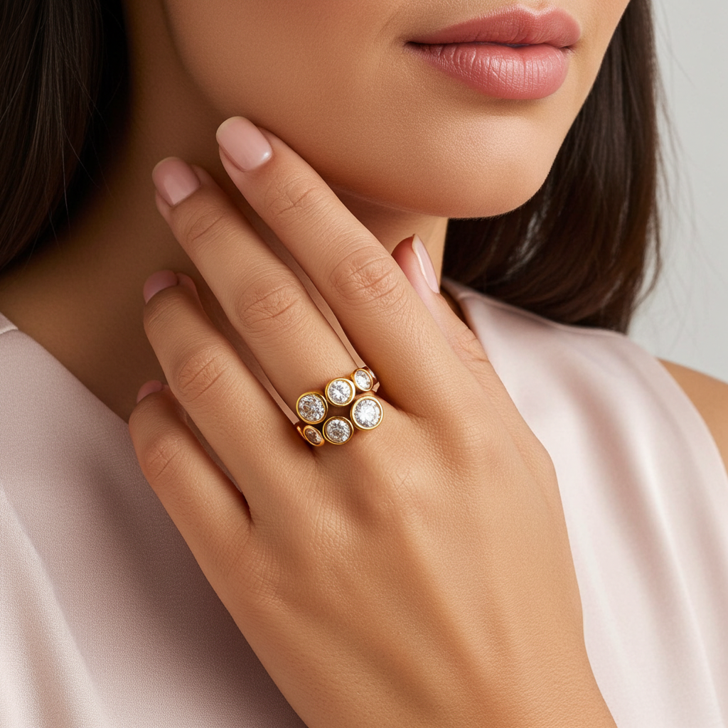 Starlight Zirconia Adjustable Ring: 18K Gold Plated