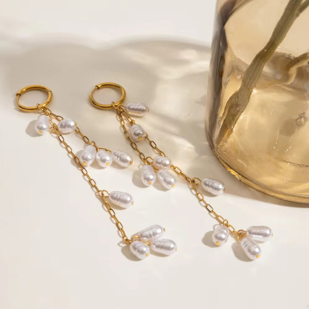 Pearl Tassel Earrings: 18K Gold Plated