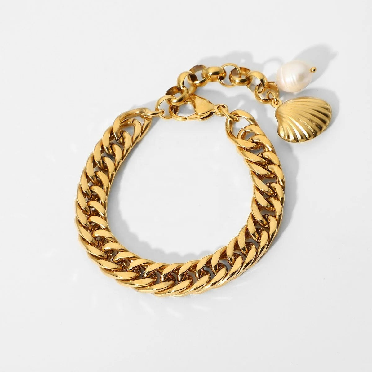 Freshwater Pearl Drop Chunky Chain Bracelet: 18K Gold Plated