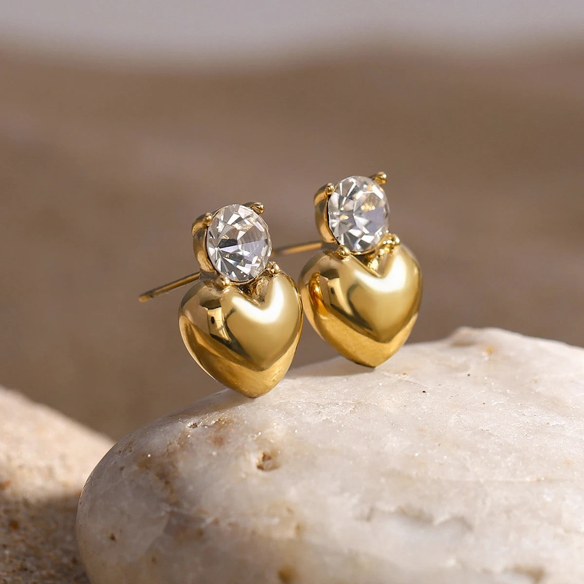 Sweet Heart Zirconia Stud Earrings: 18K Gold Plated