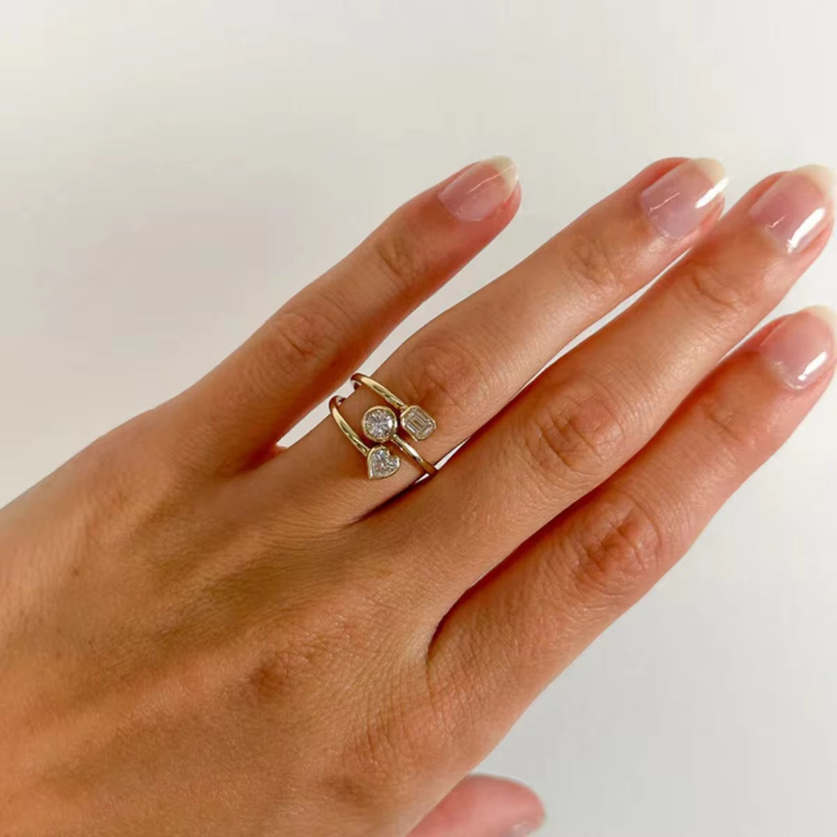 Three Layer Heart Open Ring: 18K Gold Plated