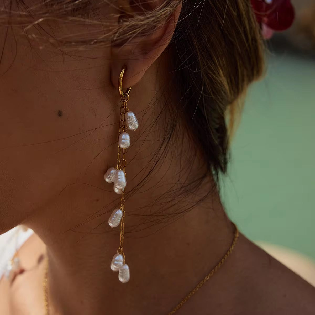 Pearl Tassel Earrings: 18K Gold Plated