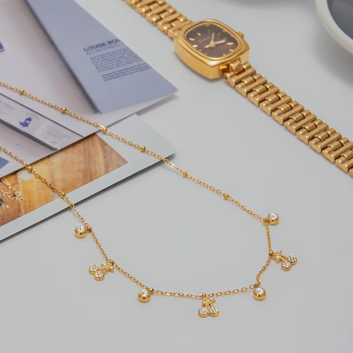 Cherry Charm Necklace: 18K Gold Plated