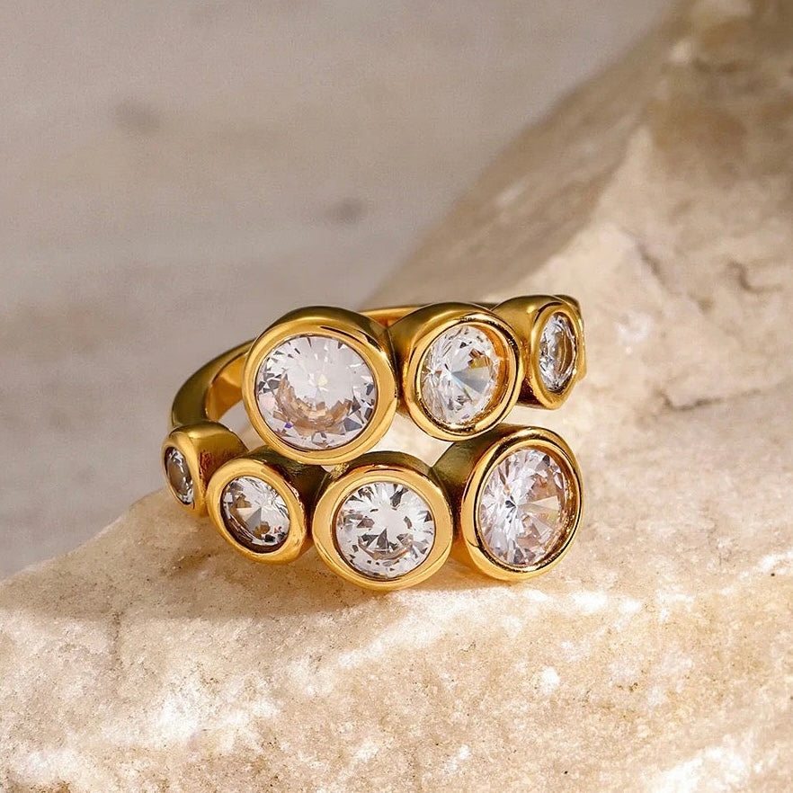 Starlight Zirconia Adjustable Ring: 18K Gold Plated