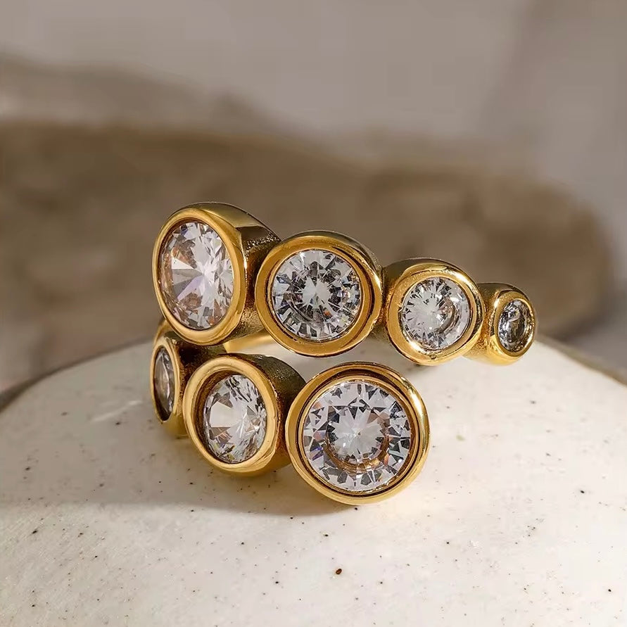 Starlight Zirconia Adjustable Ring: 18K Gold Plated