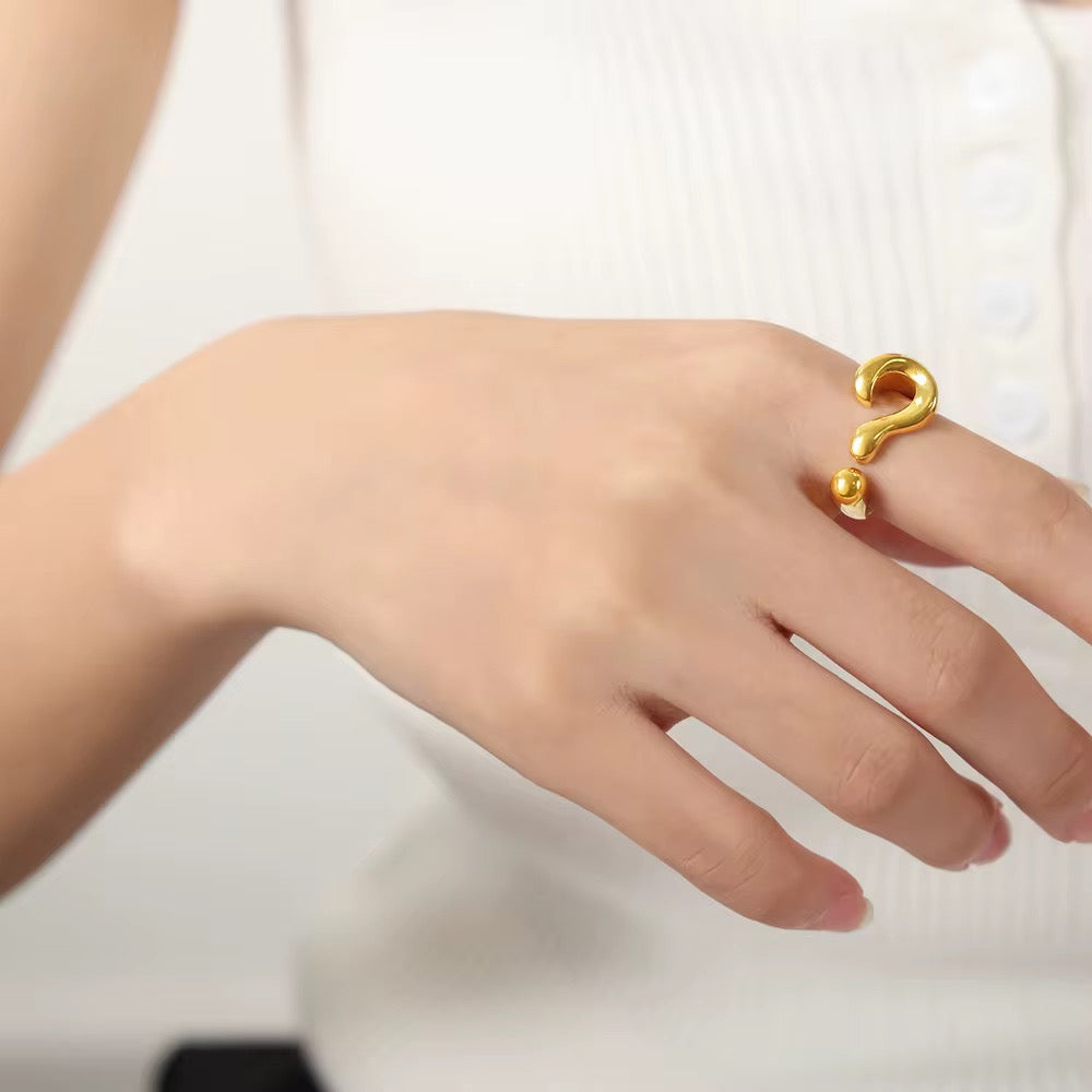 The Question Open Ring: 18K Gold/Sliver Plated