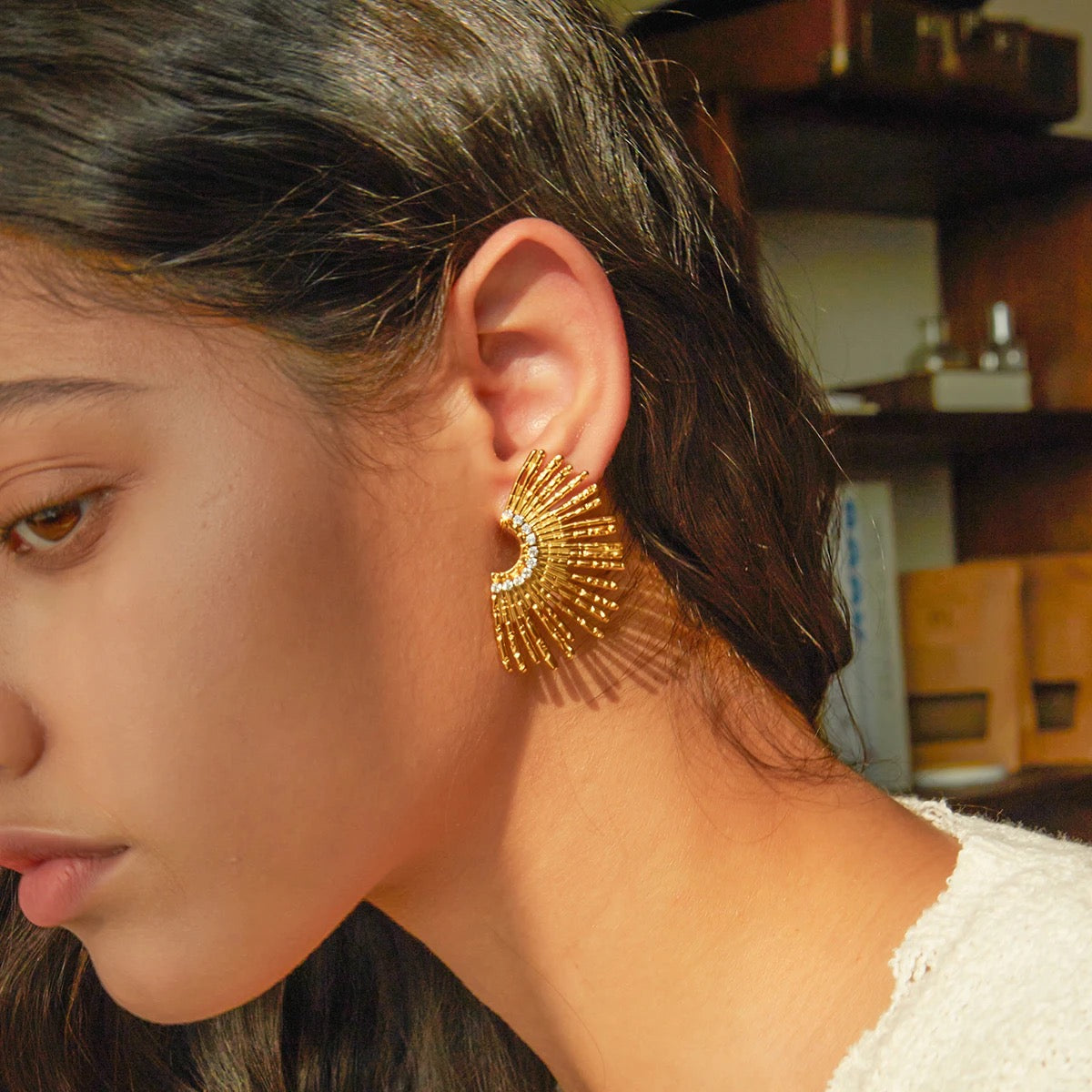 Sun Flower Earrings: 18K Gold Plated