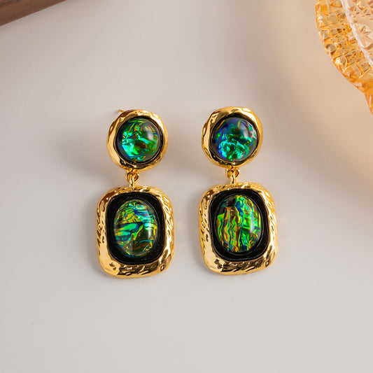 Green Statement Earrings: 18K Gold Plated