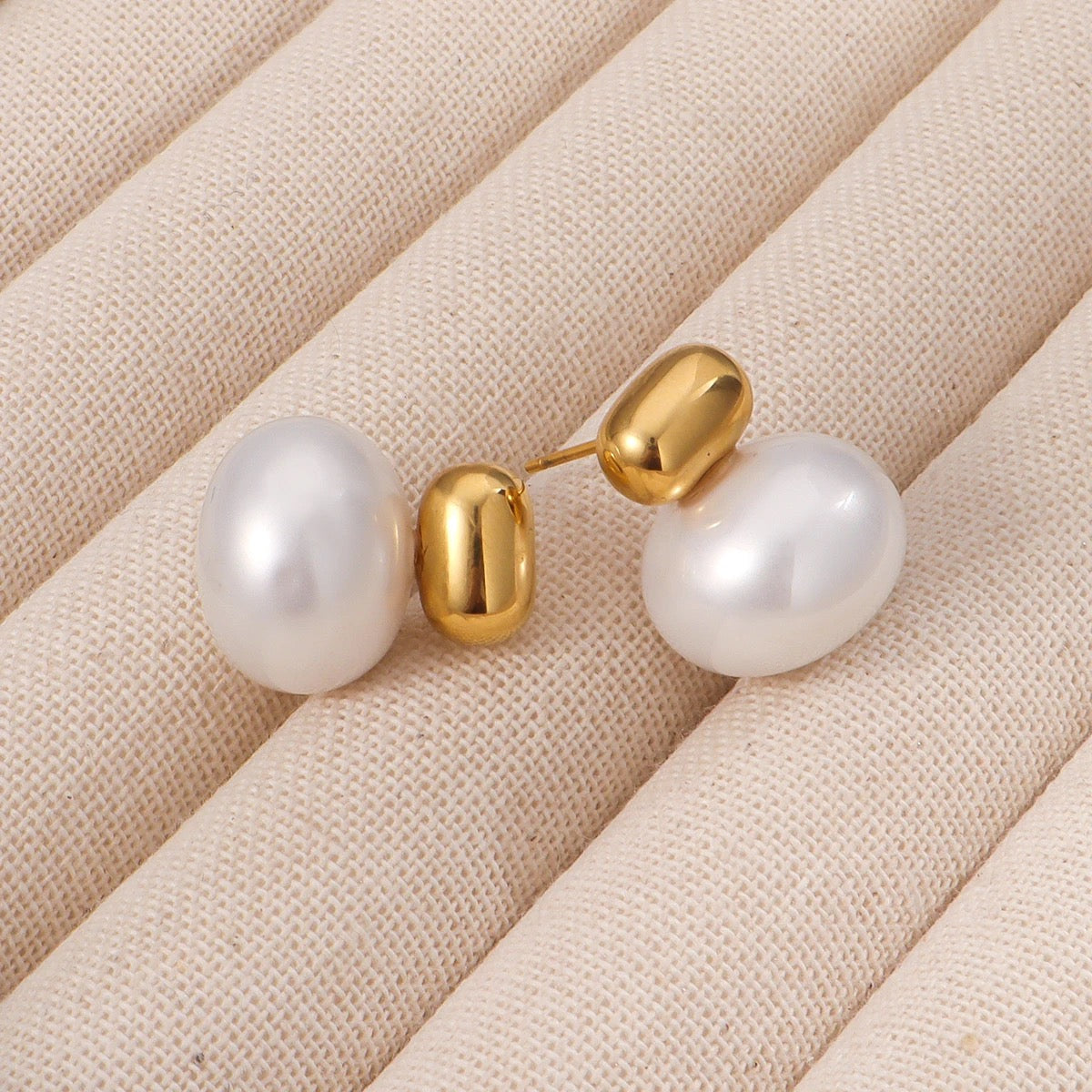 Classic Pearl Stud Earrings: 18K Gold Plated