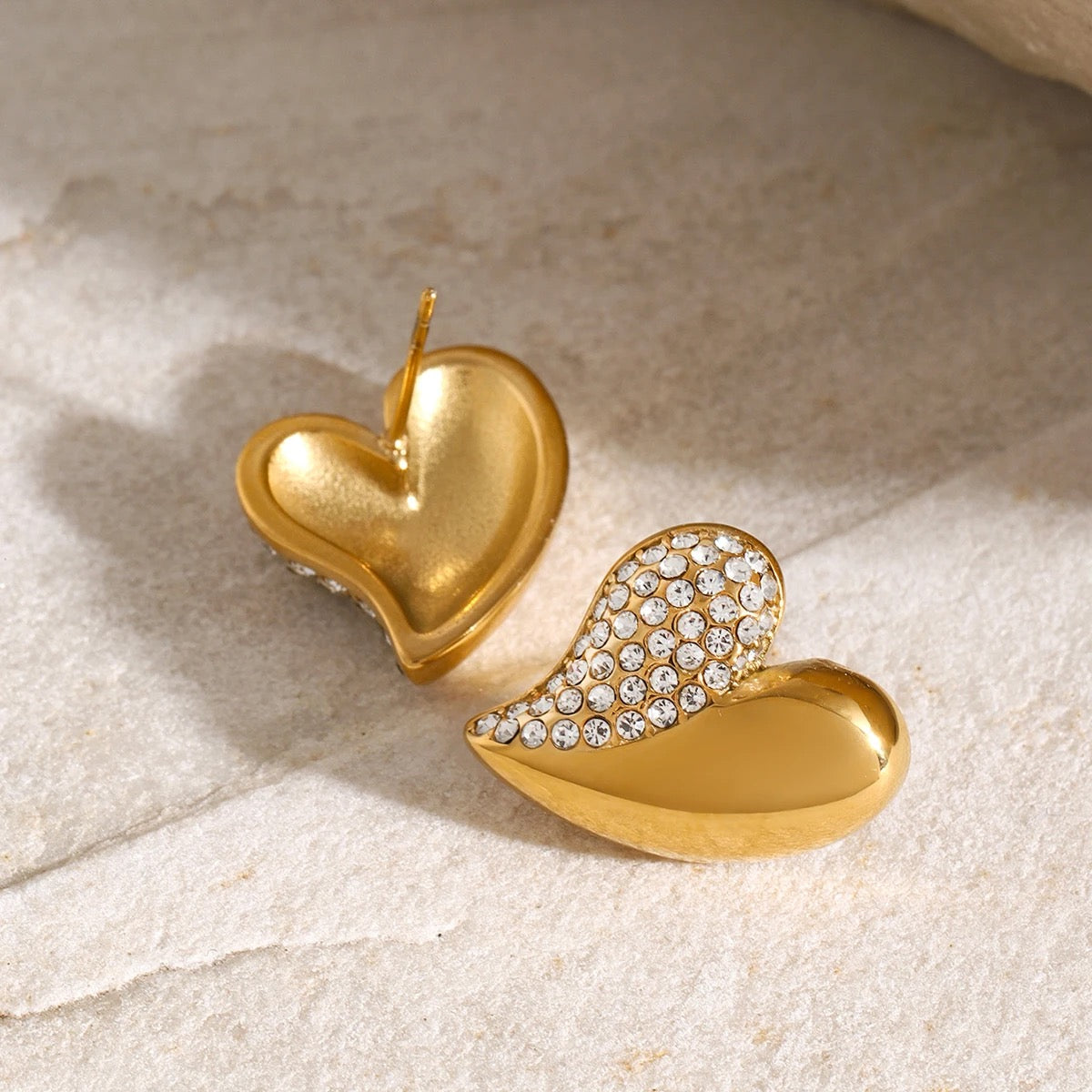 Luxe Heart Zirconia Stud Earrings: 18K Gold Plated