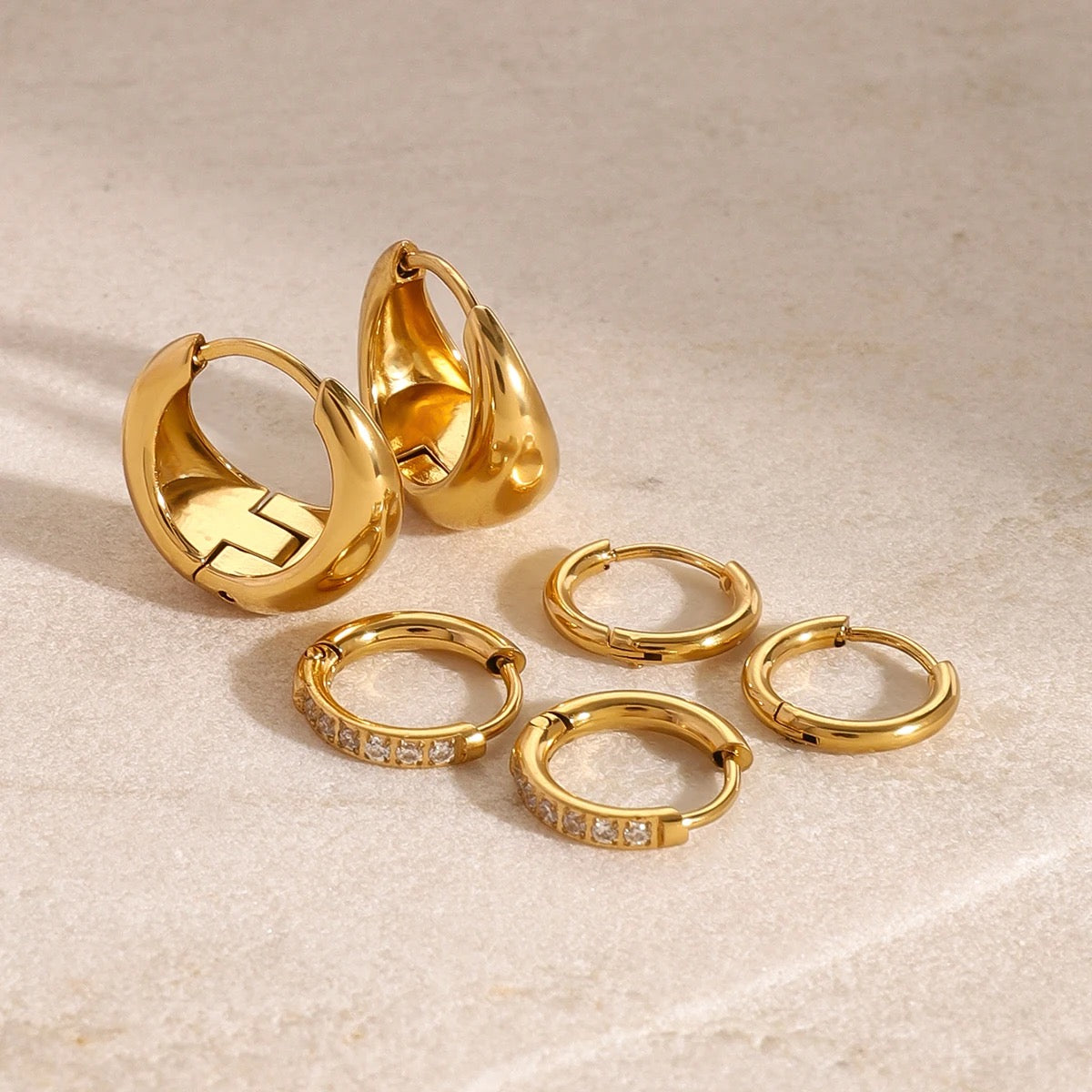 Set of 3 Classic Hoop Earrings: 18K Gold Plated