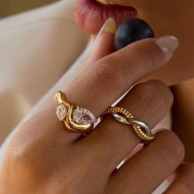 Twin Dewdrop Ring: 18K Gold Plated