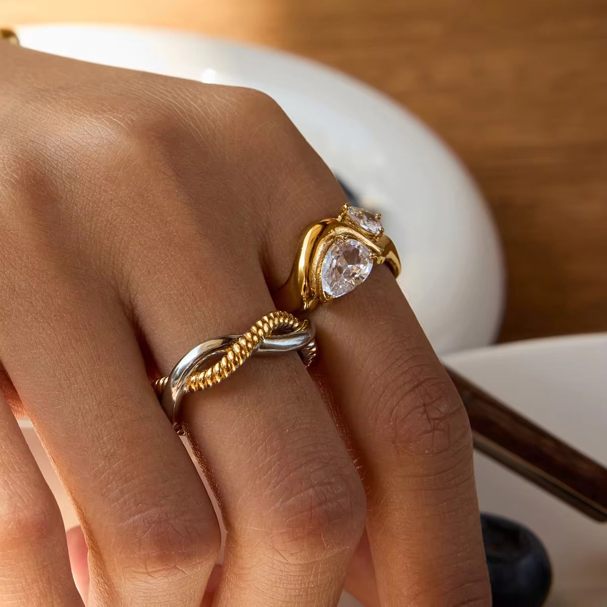 Twin Dewdrop Ring: 18K Gold Plated