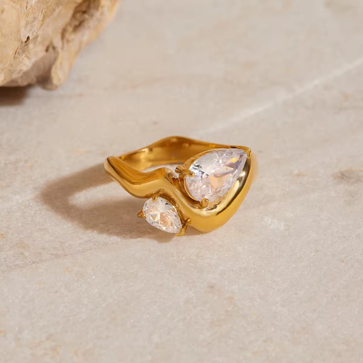 Twin Dewdrop Ring: 18K Gold Plated