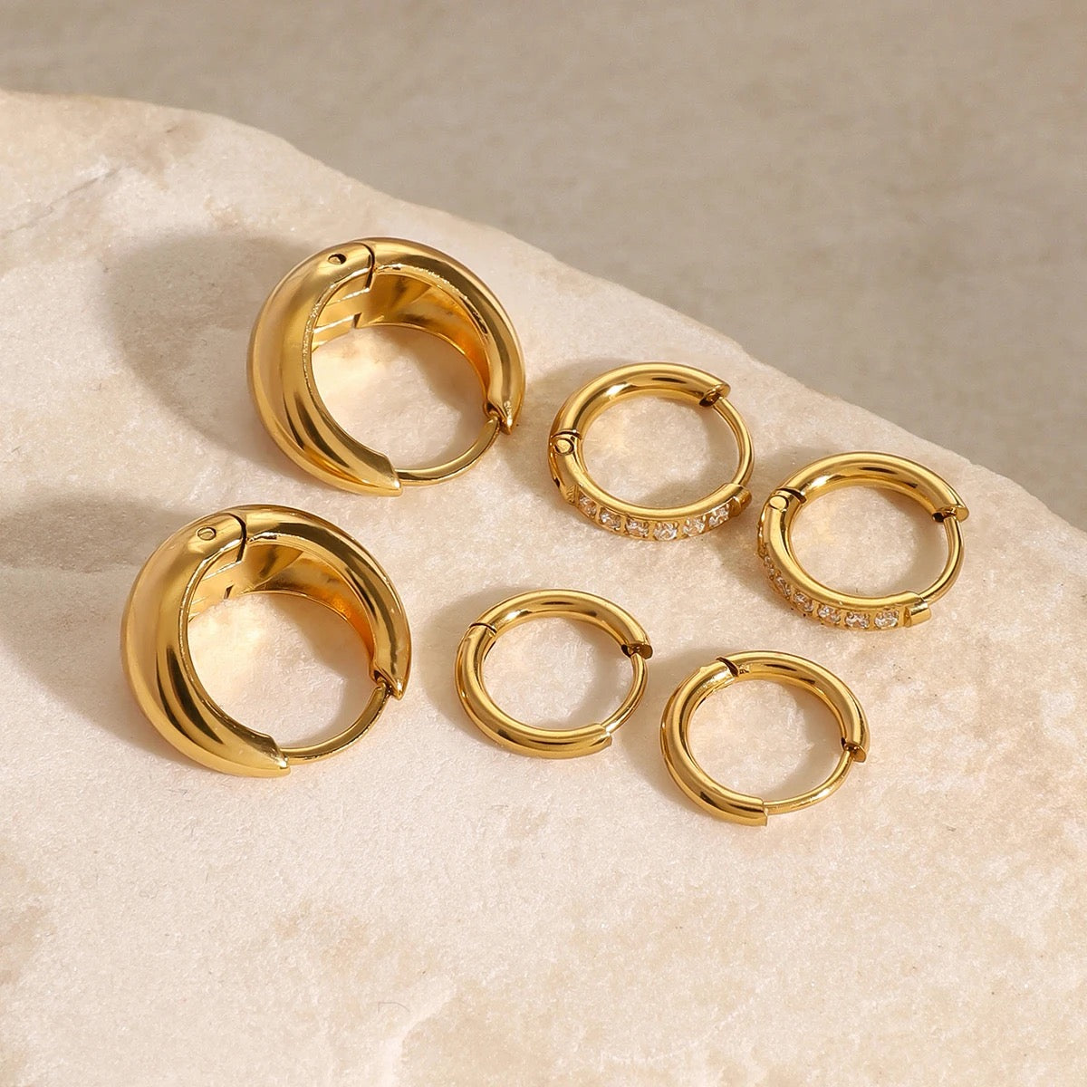 Set of 3 Classic Hoop Earrings: 18K Gold Plated