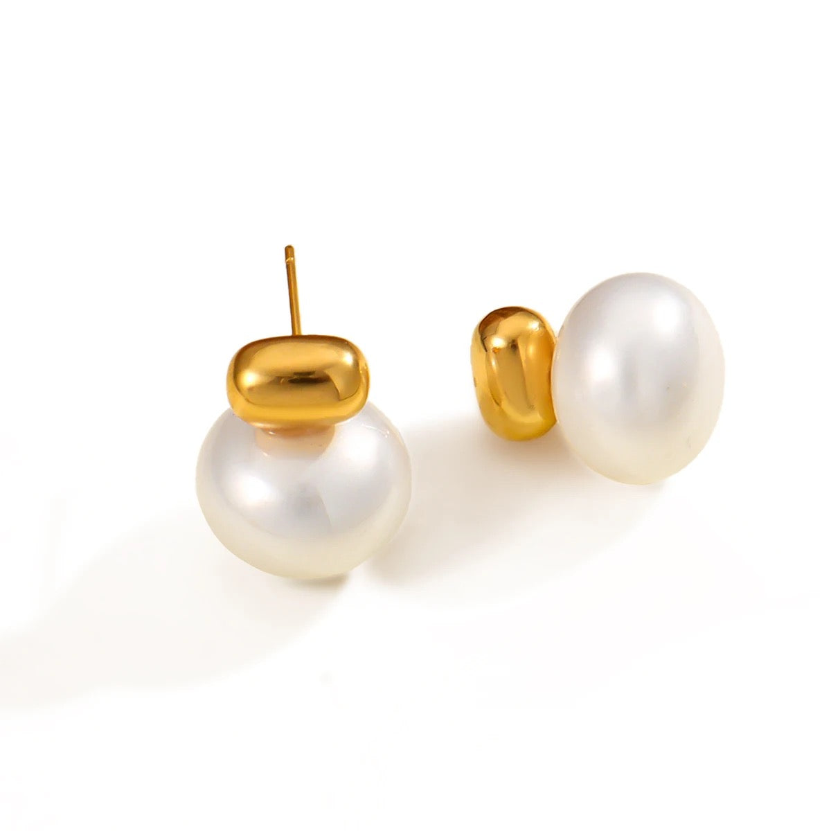 Classic Pearl Stud Earrings: 18K Gold Plated