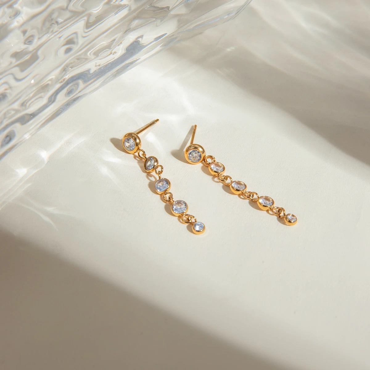 Dainty Zirconia Drop Earrings: 18K Gold Plated