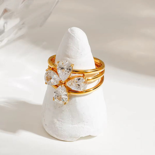 Four Leaf Clover Stackable Rings Set: 18K Gold Plated