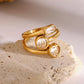 Three Layer Heart Open Ring: 18K Gold Plated