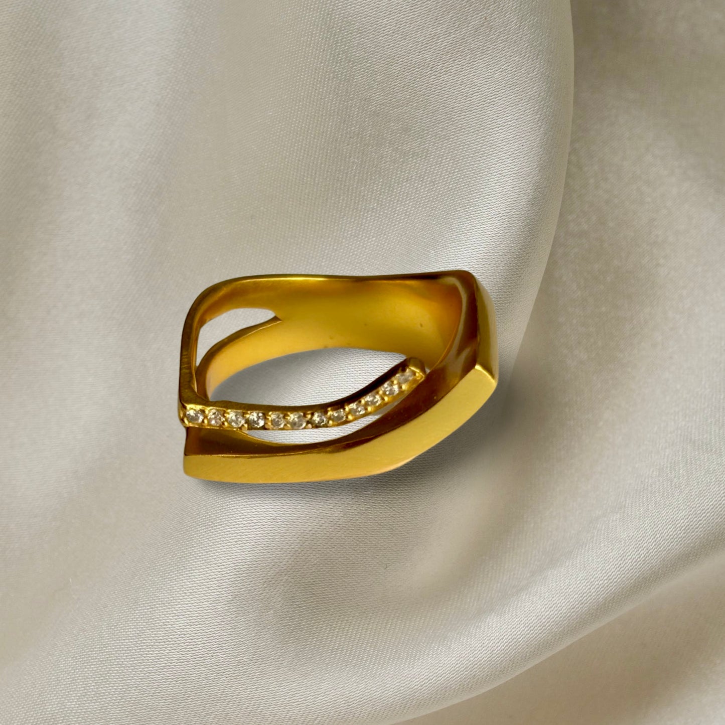 Half Moon Zirconia Ring: 18K Gold Plated