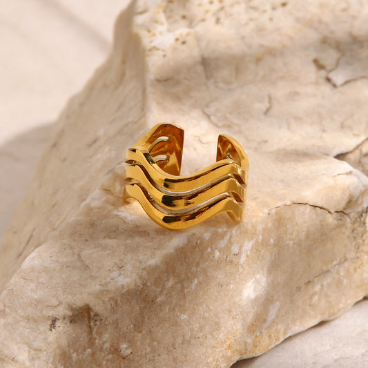 Water Wave Open Ring: 18k Gold Plated