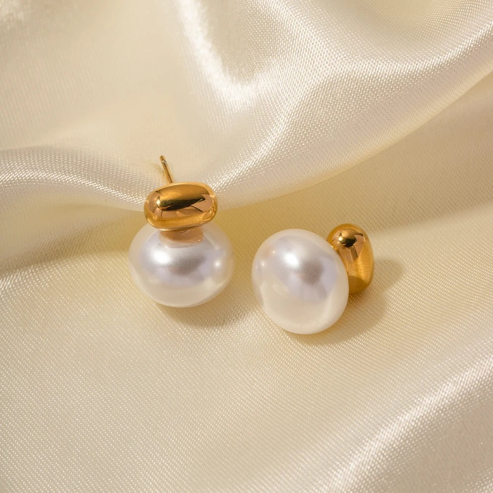 Classic Pearl Stud Earrings: 18K Gold Plated