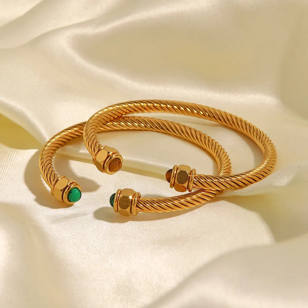 Natural Stone Twist Pave Bracelet: 18K Gold Plated