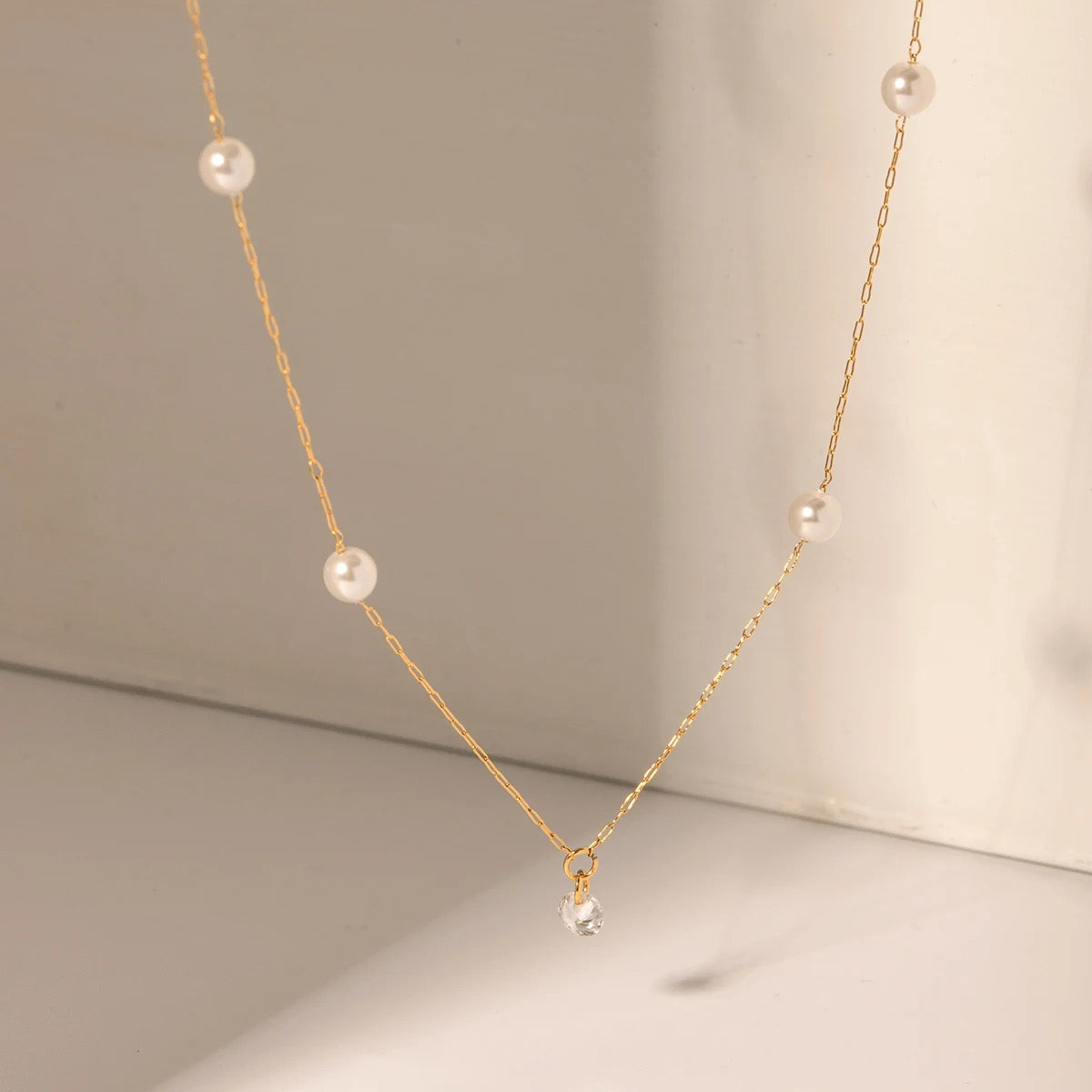 Pearl Charm Necklace: 18K Gold Plated