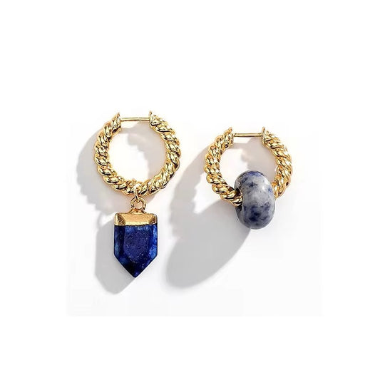 Natural Stone Mismatched Lapis Earrings: 18K Gold Plated