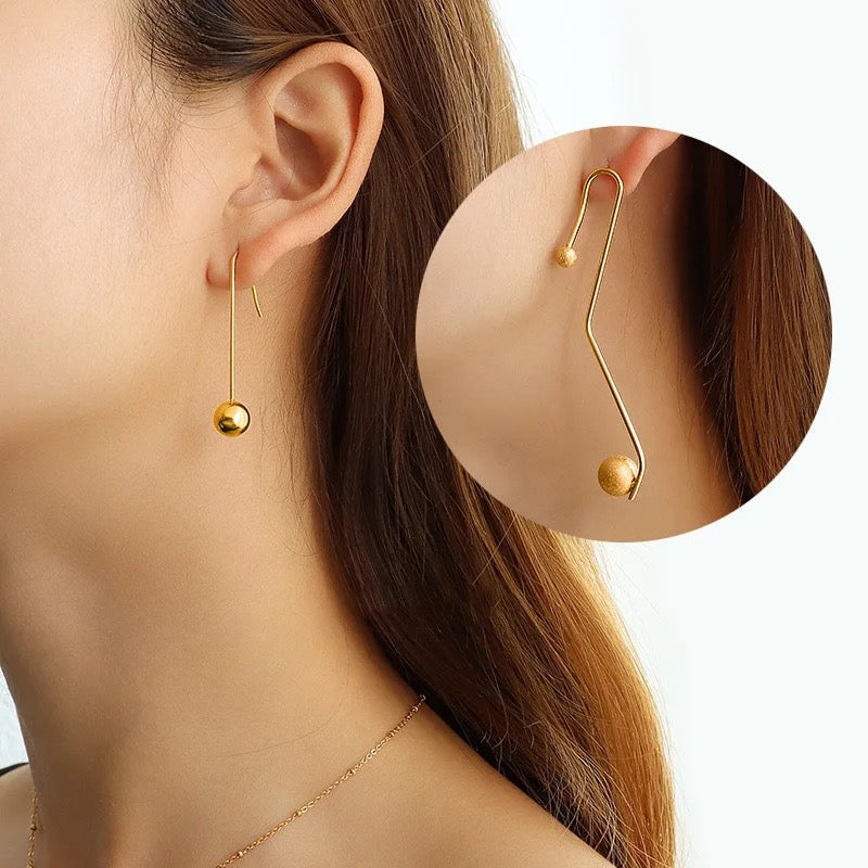 Golden Ball Mismatched Earrings: 18K Gold Plated