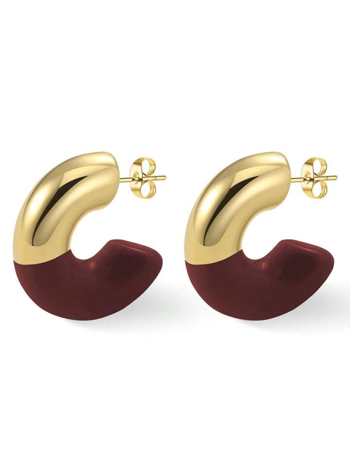 Chunky Enamel Hoop Earrings: 18K Gold Plated