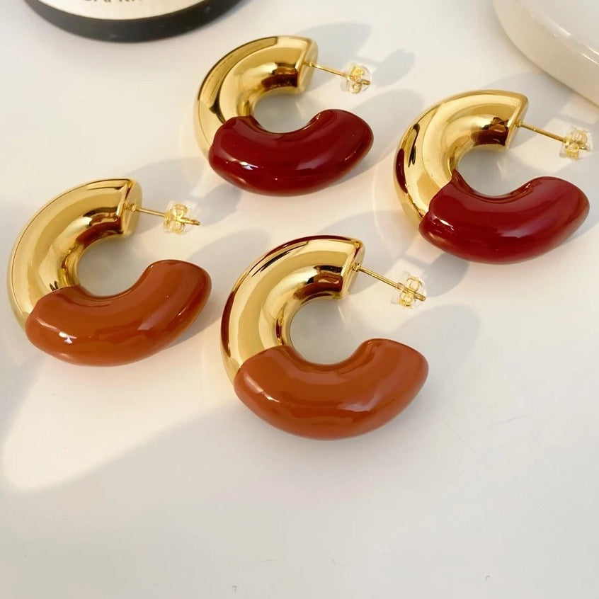 Chunky Enamel Hoop Earrings: 18K Gold Plated