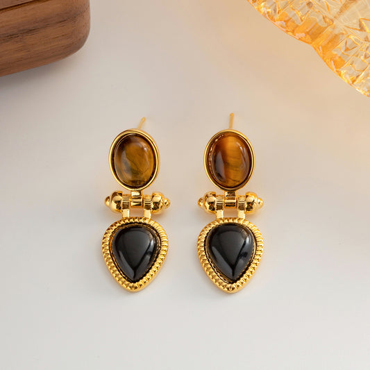 Brown Statement Earrings: 18K Gold Plated