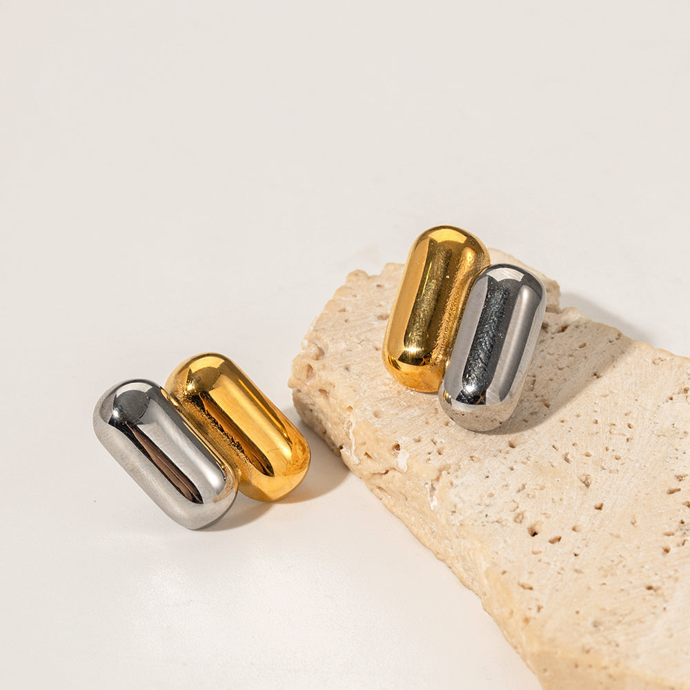 Capsule Stud Earrings: 18K Gold & Silver Plated