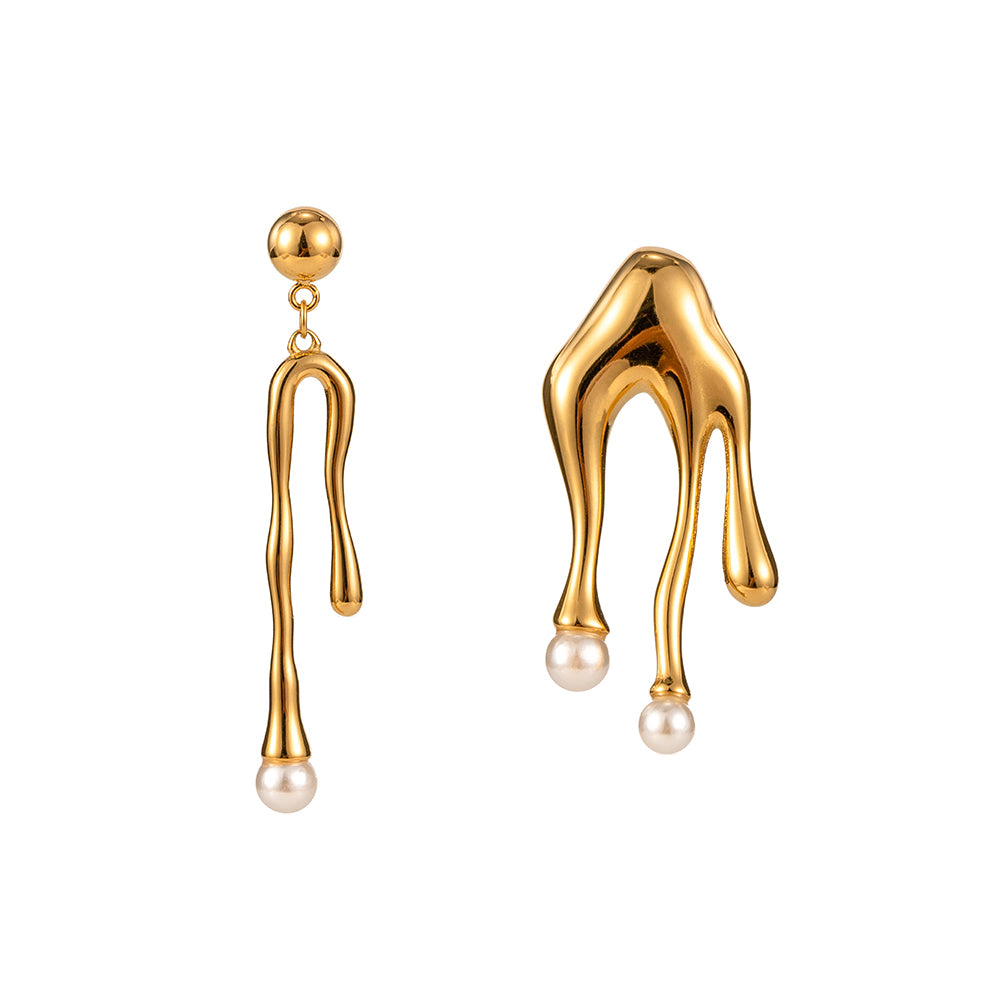 Mismatched Pearl Drop Earrings: 18K Gold Plated