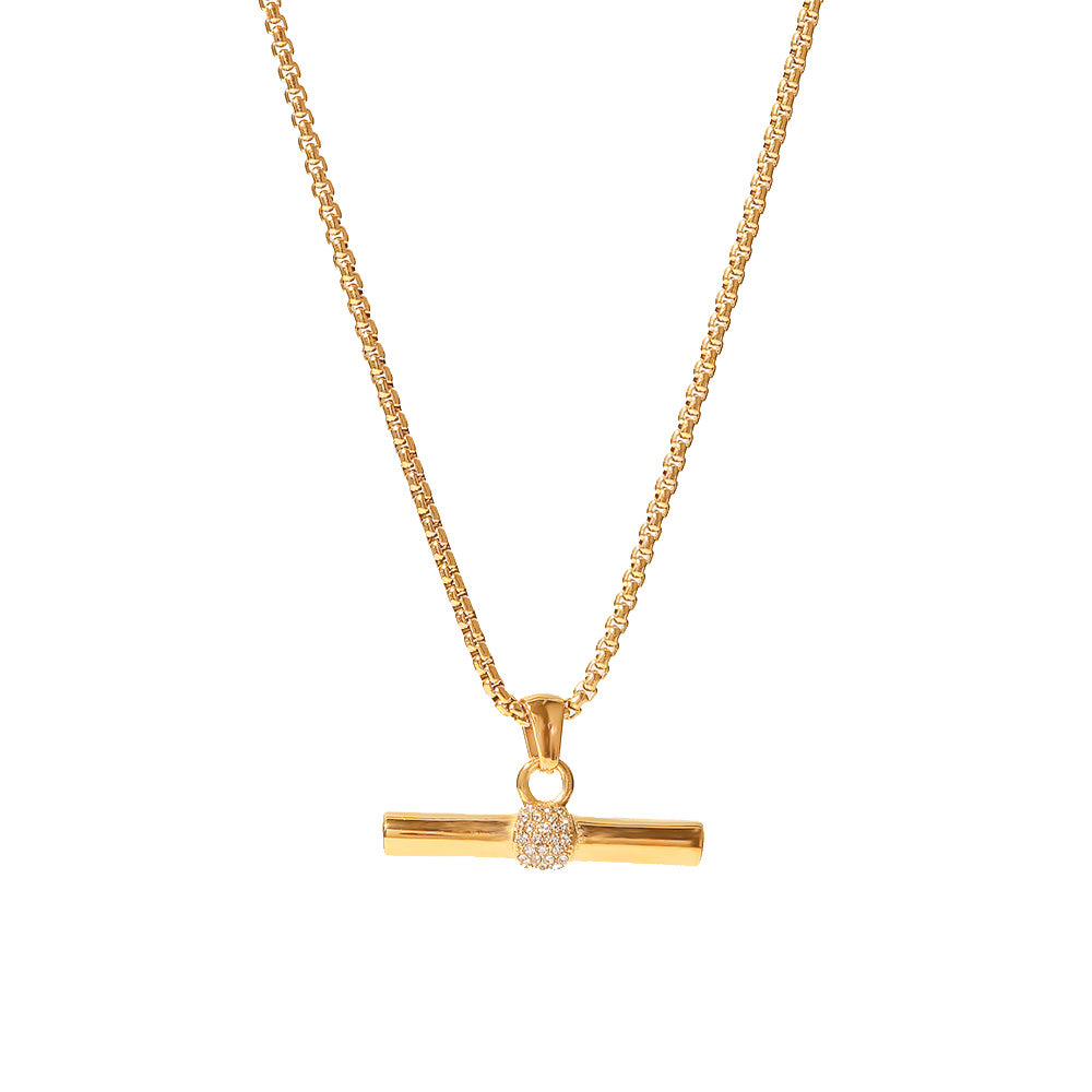 T-Bar Pendant Necklace: 18K Gold Plated