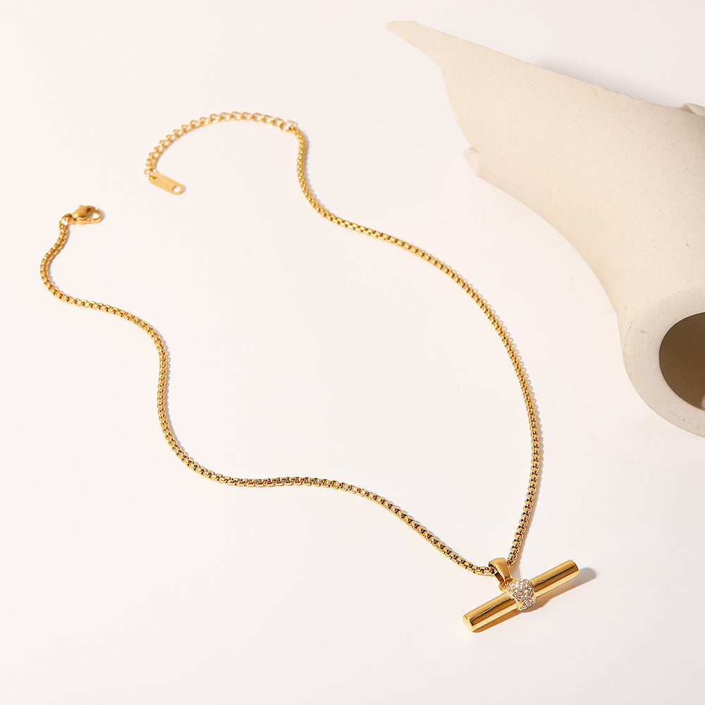 T-Bar Pendant Necklace: 18K Gold Plated