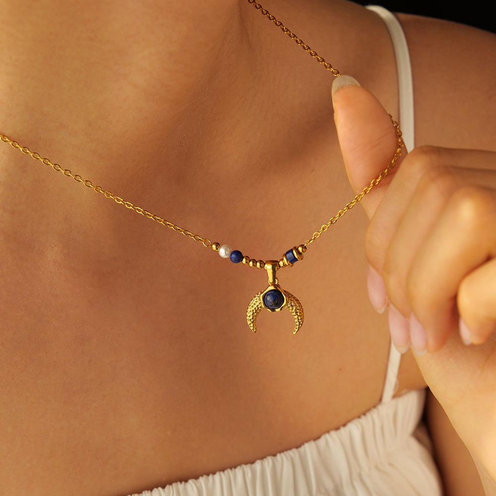 Lapis Moon Necklace: 18K Gold Plated