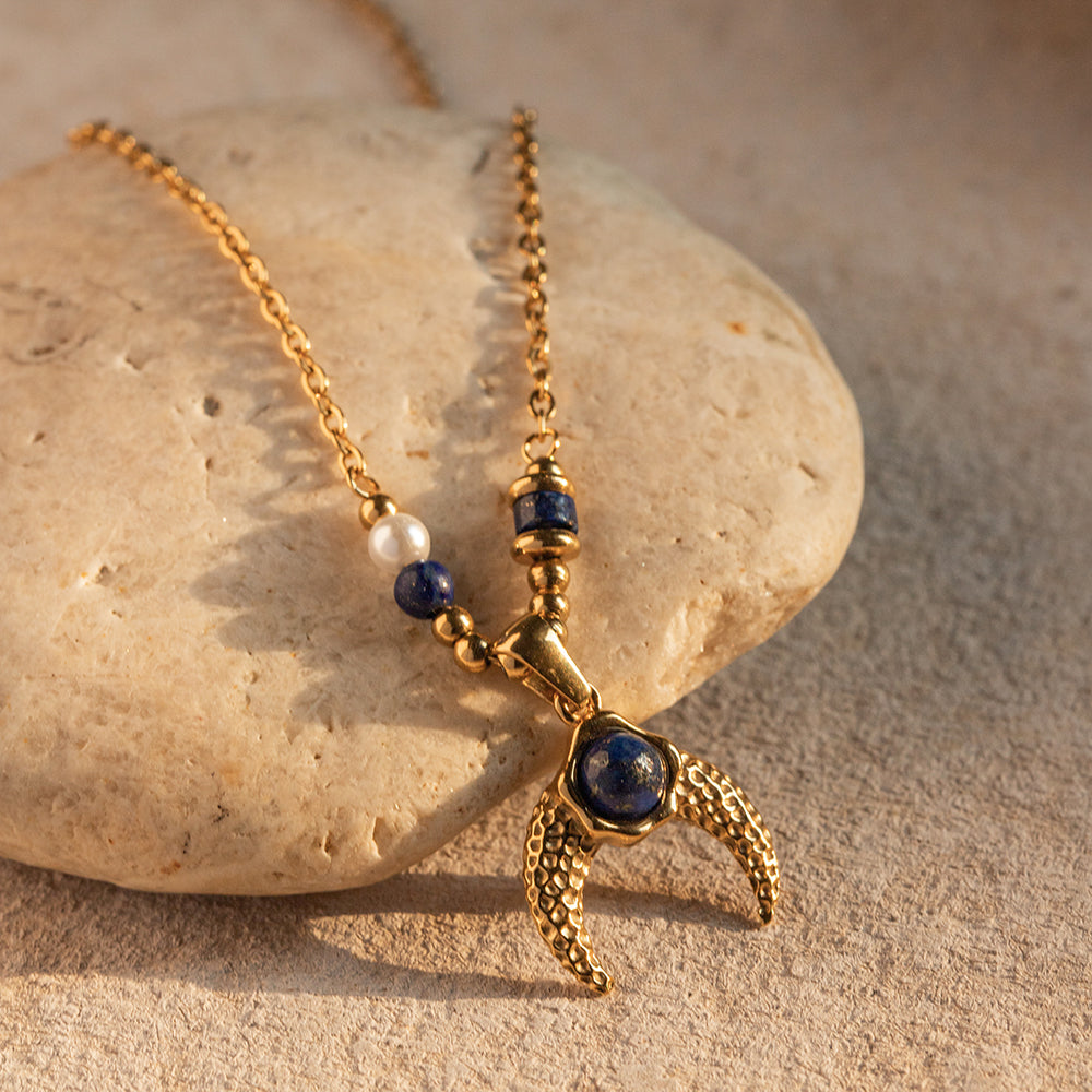 Lapis Moon Necklace: 18K Gold Plated