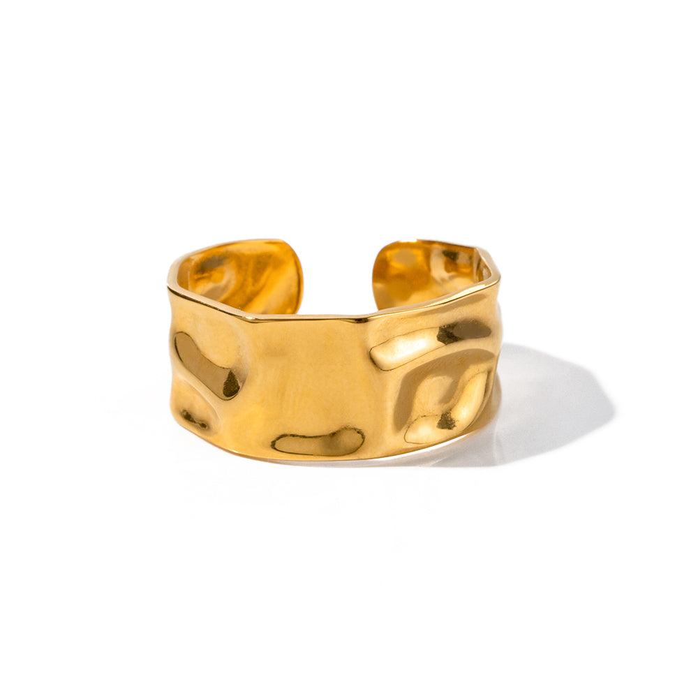 Wrinkled Wave Open Ring: 18K Gold Plated