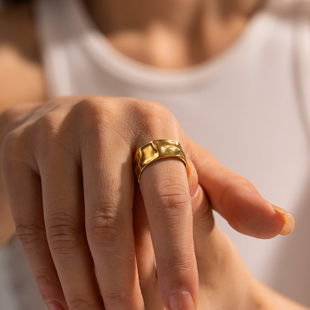 Wrinkled Wave Open Ring: 18K Gold Plated