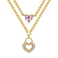 Zirconia Heart Double Layer Necklace: 18K Gold Plated