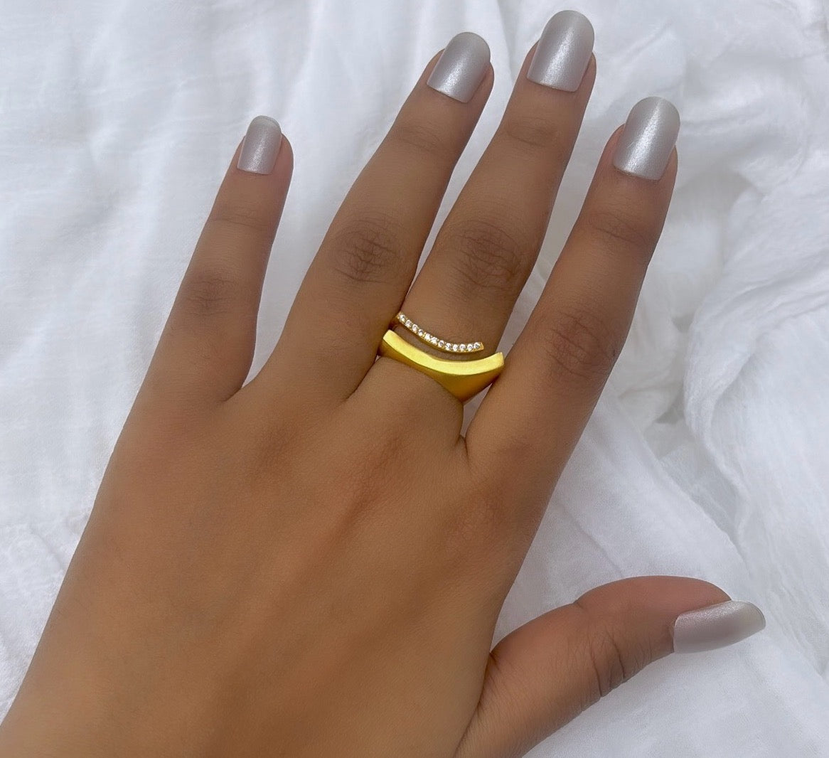 Half Moon Zirconia Ring: 18K Gold Plated