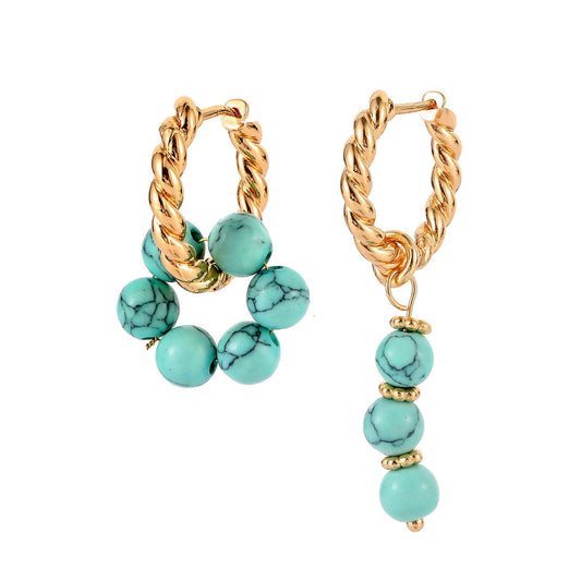 Turquoise Howlite Mismatched Earrings: 18K Gold Plated