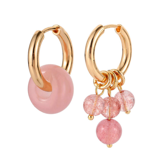 Rose Quartz Mismatched Earrings: 18K Gold Plated