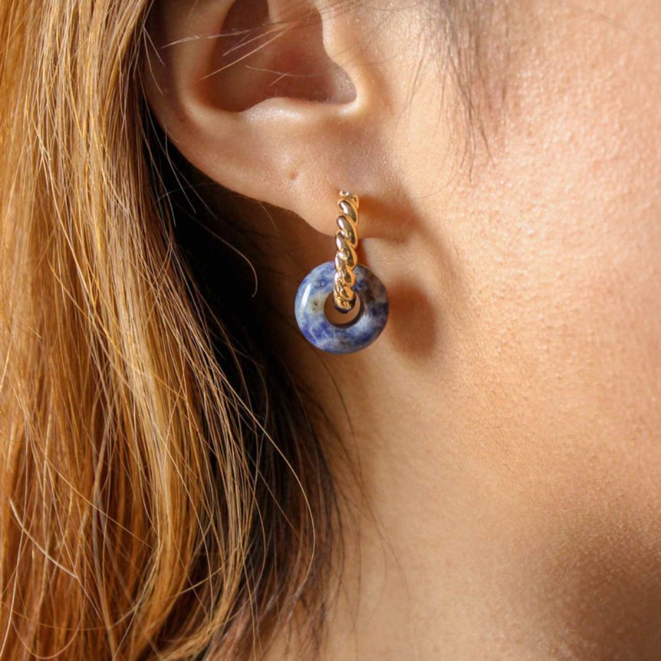 Natural Stone Mismatched Lapis Earrings: 18K Gold Plated