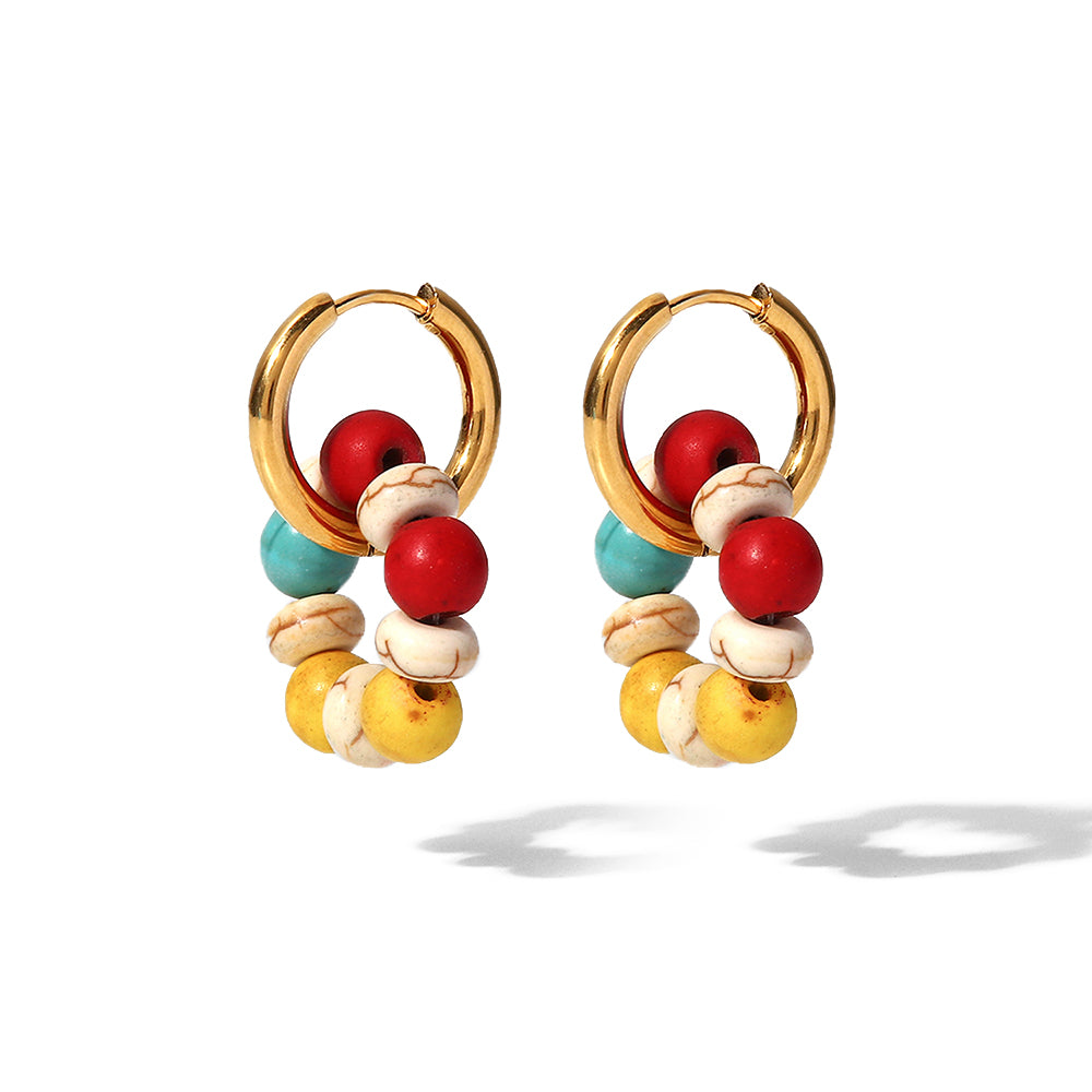 Handmade Natural Stone Beads Earrings: 18K Gold Plated