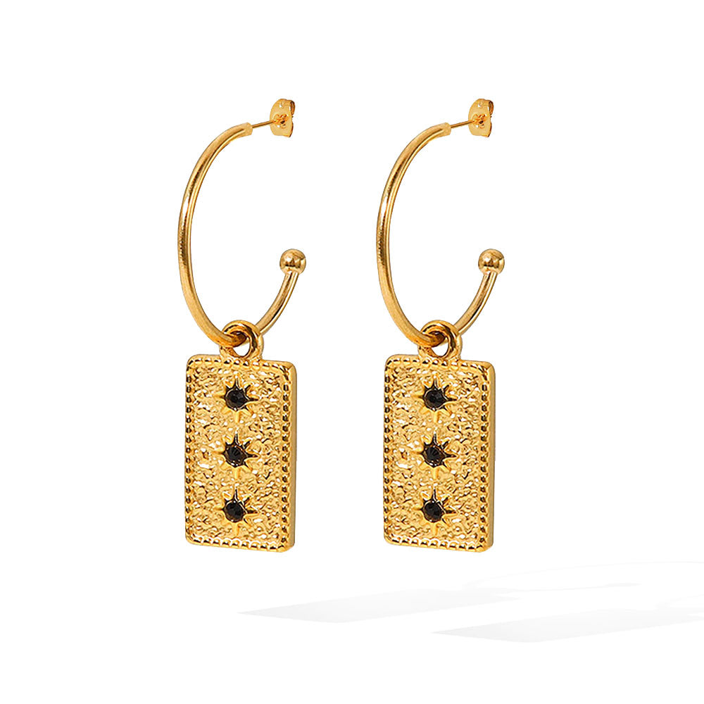 Black Semi-Precious Stone Earrings: 18K Gold Plated