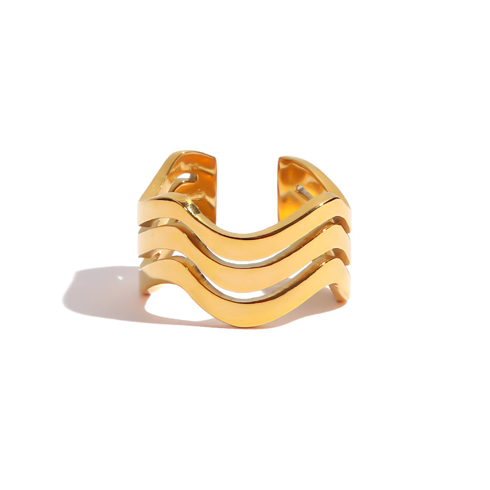 Water Wave Open Ring: 18k Gold Plated